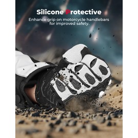 KEMIMOTO Motorcycle Gloves for Men Dirt Bike Gloves Off Road Touchscreen Riding Gloves Comfortable(White,XXL)