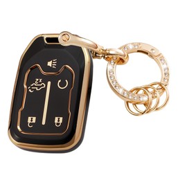 WSAuto Key Fob Cover with Metal Keychain Compatible with Chevy Suburban Tahoe Terrain Acadia Yukon Silverado GMC Sierra Accessories Soft TPU Protection Case Shell Black