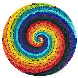 Bridge for Africa Fair Trade Zulu Telephone Wire 8-inch Platter Basket, African Rainbow