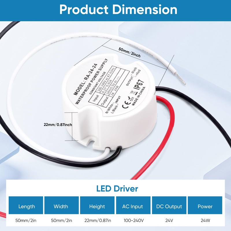 MujHoJm Waterproof IP67 LED Driver 24 Watts, LED Power Supply