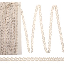 Vintage Cotton Lace Ribbon, Beige Crochet Lace Trim Fabric Decorative for Sewing Craft DIY Scrapbooking Wedding Supply 10 Yards (1cm)