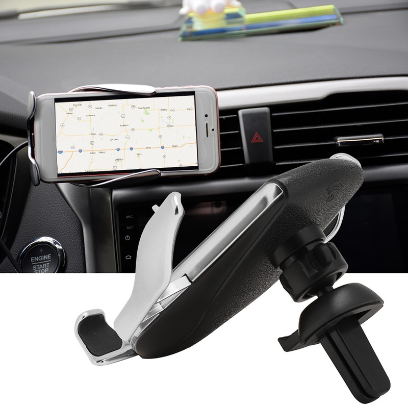 R1 10W Automatic Clamping Car Wireless Charger Silver(For IOS Interface