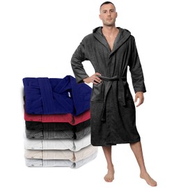 Twinzen men's bathrobe, XS, S, M, L, XL, XXL, 100% cotton (350 g/m²), Oeko-Tex® certified, bathrobe with hood, 2 pockets, belt - m