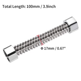 uxcell Corrugated Stainless Steel Flexible Water Line 3.9inch Long G1/2 Female Threaded Connector with Washer, 4pcs