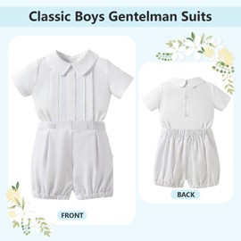 Booulfi 2T Boy Clothes Baptism Outfits For Boys Christening Clothing Cotton Collared Boys Formal Outfit White Baby Boy Shirts and Shorts 2 Pcs Sets