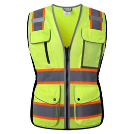 HATAUNKI Reflective Safety Vest for Women Mesh High Visibility Vest with 8 Pockets and Front Zipper High Vis Vest Work Vest Meets ANSI/ISEA Standards(Yellow-16, X-Large)