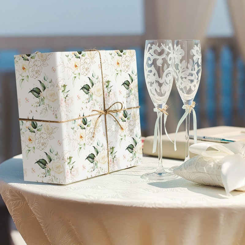 WRAPLULU Floral Wedding Wrapping Paper Roll - 17.5 Inches *
