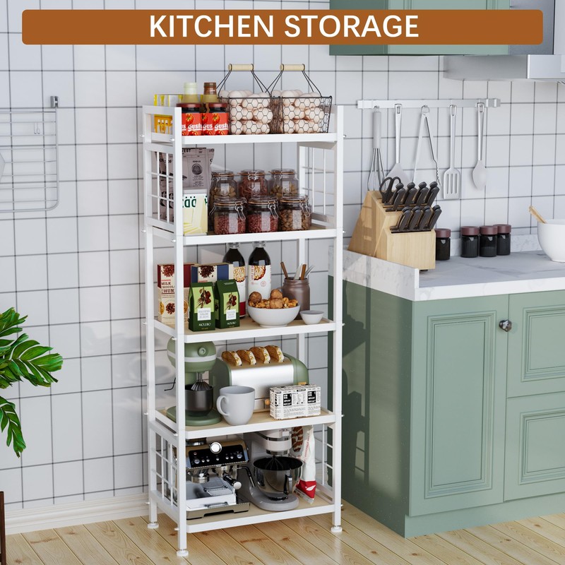 GIOTORENT 5-Tier Pantry Shelves with Wooden Boards, Heavy Duty Storage