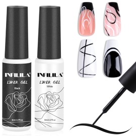 NXJ INFILILA Gel Liner Nail Polish Set, 2 Color French Tip Nail Polish White Black, Gel Liner Nail Art Paint for Swirl Nails Built Thin Nail Art Brush in Gel Pens UV Soak off Gifts for Women