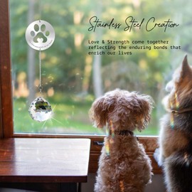 Mooncraftlogy Dog Memorial Gifts for Loss of Dog, Unique Pet Sympathy Gift Idea, Clear Crystal Ball Window Suncatcher for Remembrance, Rainbow Paw Print Hanging Cat Passing Away Bereavement Present