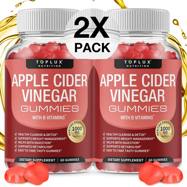 Apple Cider Vinegar Gummies - 1000mg Organic ACV with The Mother for Immune System, Detox & Cleanse, Gummy Alternative to Apple Cider Vinegar Capsules, for Men Women, 60 Gummies, toplux Supplement