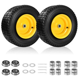 2 PCS 16x6.50-8 Tubeless Tire and Wheel, 4 Ply 16x6.5-8 Lawn Mower Tires,3"-7"Offset Hub,with 1"and 3/4"Bearing, Universal Fit Riding Mowers and Garden Tractor Front Wheel,35 Psi,715 Lbs Capacity