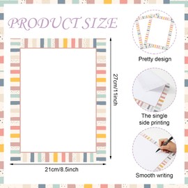 FYSUIMU 80 Sheets Boho Stationery Paper Stripe Dot Letterhead Letter Writing Paper Single-Sided Computer Printer Paper for Note Greeting Card Invitation Office Printing, 8.5 x 11 In