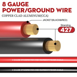 Taigoehua 100FT 8 Gauge Wire (50ft Each- Black/Red) Copper Clad Aluminum CAA- with 8ga lugs,60A Fuse Holder and Heat Shrink Tube,Car Amplifier Power & Ground Cable