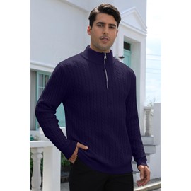 AIYINO Men's Jumpers Quarter Zip Cable Knitted Sweater Long Sleeve Winter Warm Lightweight Pullover Classic Knitwear XXXL Navy