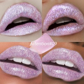 Falocutus Metallic 3D Shine Liquid Lipstick,Waterproof＆Long Lasting Makeup lipgloss,Non Stick Cup Lip colour,High Impact and Fuller-Looking Lips.09Attention