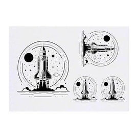 4 x 'Rocket Launchpad' Temporary Tattoos - Water Resistant, Skin-Safe, Non-Toxic Transfers, Mixed Sizes (TO00078488)