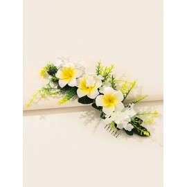 Yellow Chimes Comb Pin for Women Hair Accessories for Women Floral Hair Pins for Women Artificial Floral Hair Pin Bridal Hair Accessories for Wedding Side Pin / Hair Clip / Juda Pin Accessories for Women, One Size, Metal, No Gemstone