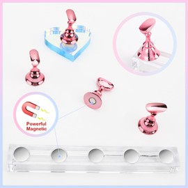 Nail Stand for Press Ons, Magnetic Fake Nail Holder for Painting Nails,Nail Stands for Nail Art with Reusable Putty Home Salon DIY Display Supplies (A-Pink)