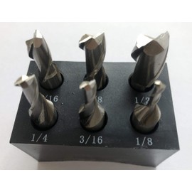 Single End 2 Flute End Mill 6PCS Set with 3/8" Shank Plastic Stand