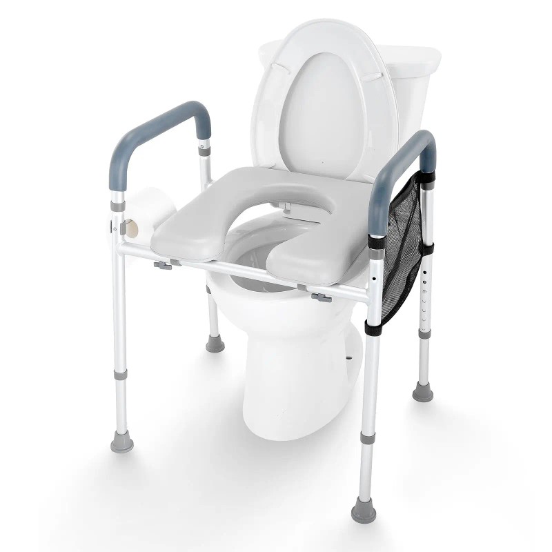 19.3\"-25.2\" Height Adjustable 7-Position Comfort Padded Aluminum Frame Toilet Seat