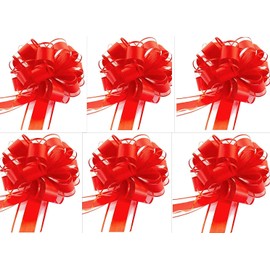 CaPiSo 18 cm Large Pull Bow Drawstring Poly Ribbon Decorative Bow Gift Bow for Gifts for Bags Sugar Bags Crafts Decorating Decorating (Red, Pack of 6)