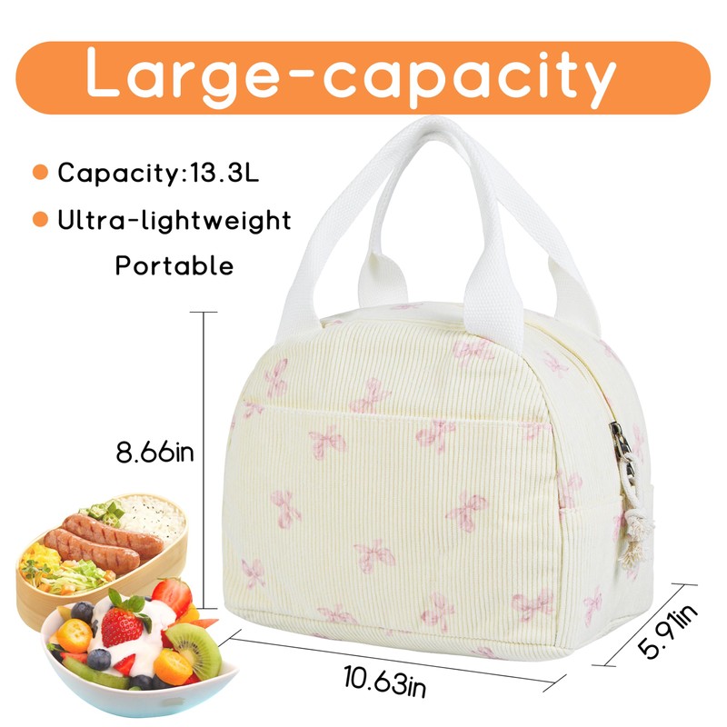 GISMTR Lunch Bag for Women Insulated Lunch Box Cute Corduroy