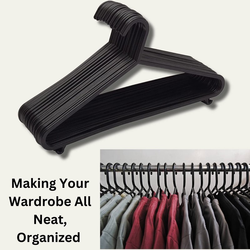 STRAAME Black Plastic Hangers with Hooks - Adult Premium Clothes