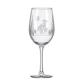 Rolf Glass Heron White Wine Glass | 12oz Stemmed Wine Glass | Lead-Free and Diamond-Wheel Etched | Proudly Made in the USA | Coastal Glassware | Set of 4