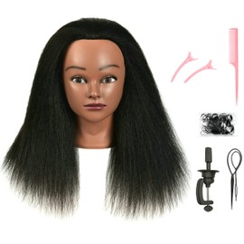 FUTAI African American 100% Real Human Hair Mannequin Head with Stand for Hairdresser Practice Braiding Styling Cosmetology Manikin Manican Doll Training Head