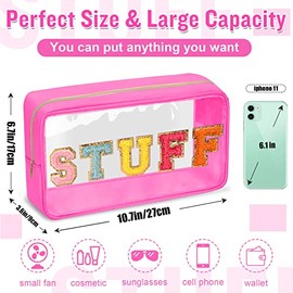 izuzta - Bolsas de maquillaje de chenilla, con cierre, transparente, PVC, impermeable, con purpurina, para mujeres y niñas, STUFF-Rose