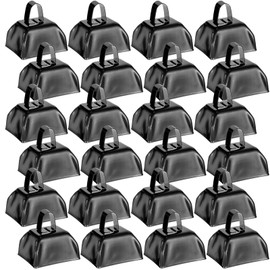 Yeshone 24 Pcs Metal Cowbell with Handle Cow Bells Noise Makers for Sporting Events Small Loud Noisemaker Cow Bell for Wedding Cheering Football Games, 3 x 2.8 x 2.5 Inch(Black)