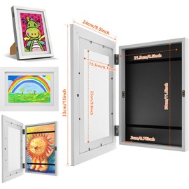 Kids Art Frame Front Opening A4 Kids Artwork Display Frame with Fixed Strap Picture Frames for Multiple Pictures Changeable Childrens Forever Frame Photo Storage for Hang or Stand Display (White)