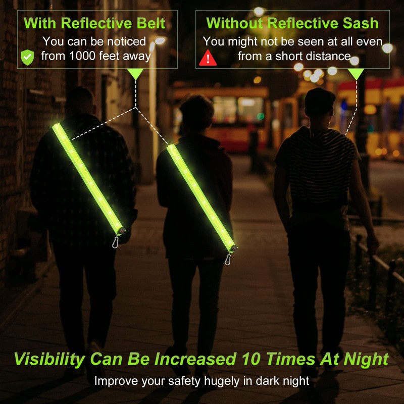 flintronic Reflective Belt Sash Gear, Luminous Led Safety Shoulder Strap,