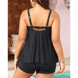 Aqua Eve Women Plus Size Tankini Top Only Flowy Swimsuit Top Loose Fit Bathing Suit No Bottom Black 22W