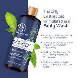DR. JACOBS NATURALS Castile Peppermint All-Natural Body Wash for Moisturizing Dry and Sensitive Skin Shampoo with Plant-Based Ingredients Gluten, Preservatives-Free Formula - 16 oz, Pack of 2