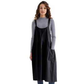 Surblue Cotton Linen Apron Cross Back Apron for Women with Pockets Pinafore Dress for Baking Cooking Gardening,Black