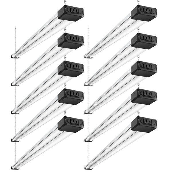 BBOUNDER 10 Pack Linkable LED Shop Light with Reflector, Super Bright 6500K Cool Daylight, 4400 LM, 4 FT, 48 Inch Integrated Fixture for Garage, 40W Equivalent 250W, Surface & Suspension Mount, Black