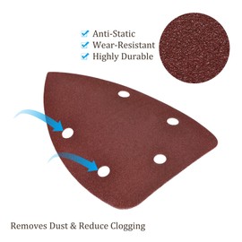 Kozelo 60pcs Mouse Sander Detail Sandpaper - [150 Grit, 3.5" x 5.5"] Triangle Hook and Loop Assorted Sanding Pads Sheet for Wood Furniture Polishing Use | 5 Hole, Aluminum Oxide