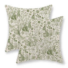 JEFERSO Spring Sage Green Pillow Covers 20x20 Set of 2 Easter Rabbit Bunny Floral Botanical Decorative Throw Pillows Spring Holiday Farmhouse Pillow Cases Decor Outdoor Cushion Case for Couch Sofa
