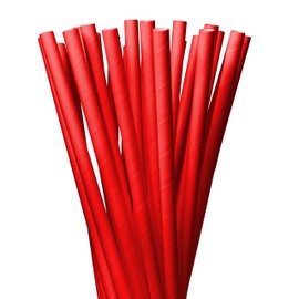 LAGETTO Jumbo Paper Drinking Straws XXL: 8 x 250 mm - 6 Colours 3 Pack Sizes - Cocktail Straws Paper Straws Paper Drinking Straws (Red, Pack of 100)