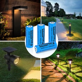 Henreepow 18500 3.2v LiFePo4 Rechargeable Battery, 3.2v LiFePo4 Rechargeable Battery 1000mAh for Outdoor Garden Solar Lights, Flashlight (18500-3.2v-6Pack)