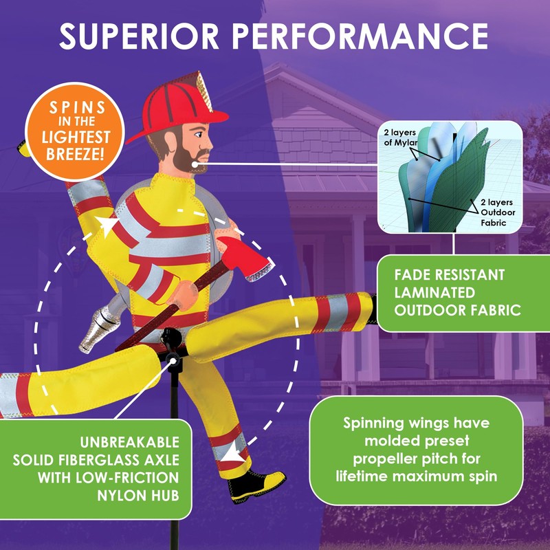 Whirligig Spinner Running Fireman 23" – Heroic Firefighter-Themed Design, Weather-Resistant
