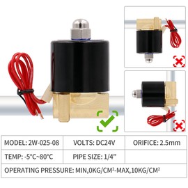 Baomain 1/4 Inch Brass Electric Solenoid Valve for Air Water Valve N/C (Normally Closed) 2W-025-08 DC 24V