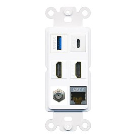 RiteAV USB 3 USB C 2 HDMI Coax Cat7 Wall Plate - Rocker [White/White]
