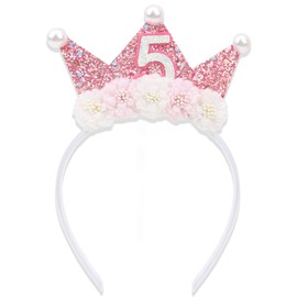 Semato 5th Birthday Decorations Girl 5th Birthday Crown Princess Birthday Girl Headband 5th Birthday Gifts for Girls