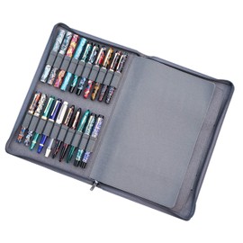 40 Slot Fountain Pen Case Gray, Large Capacity Waterproof Canvas Pen Holder Display Pouch Bag by KACO