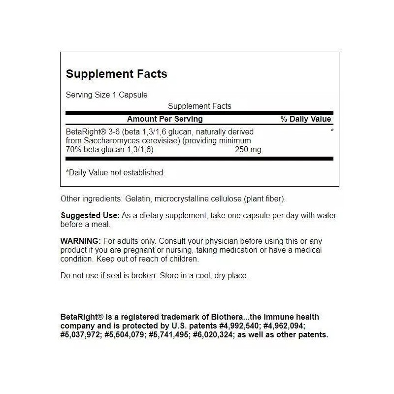Swanson Betaright Beta Glucan 250 mg 60 Capsules