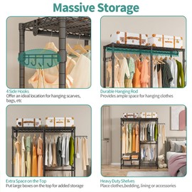 Exglobol Heavy Duty Garment Rack, Metal Freestanding Closet Wardrobe Clothes Racks for Hanging Clothes, 4 Tiers Adjustable Wire Shelving, 44.9'' L x 16.5'' W x 76.8 '' H, Max Load 800LBS, Black