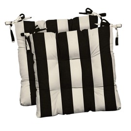 RSH DECOR Indoor Outdoor Set of 2 Tufted Dining Chair Seat Cushions, 16" x 16" x 2", Choose Color (Black & White Stripe)